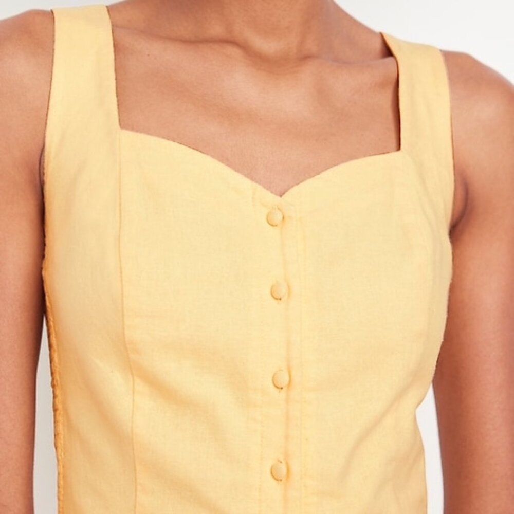 Old Navy Button-Front Linen-Blend Vest Sweet Butter Yellow Matching Set Piece
